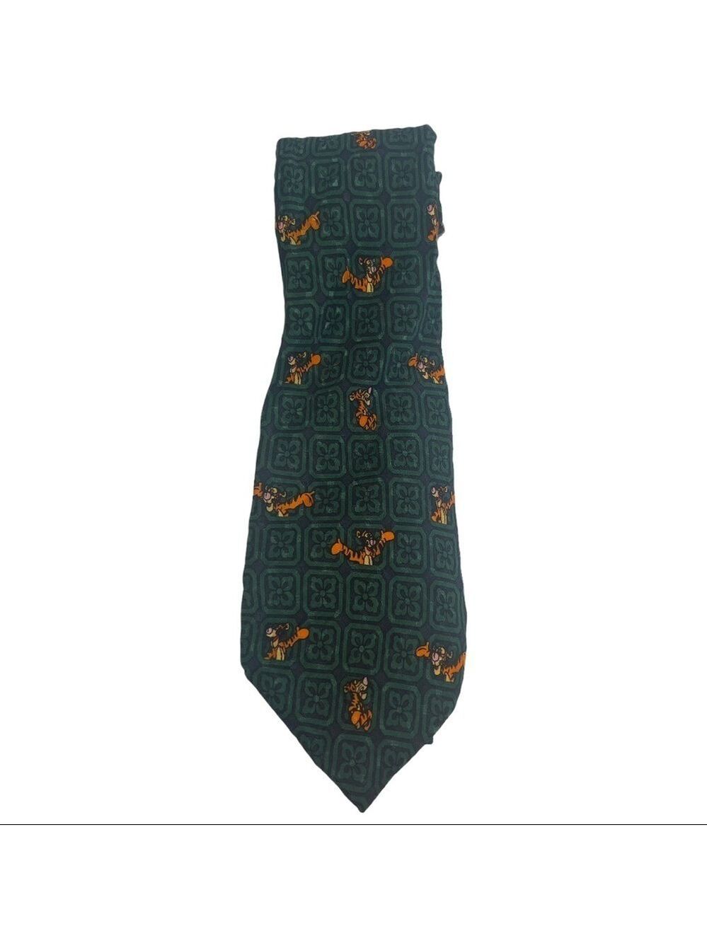 Vintage The Disney Store Tigger Tie Green 100% Silk